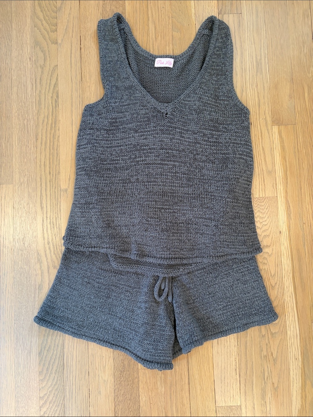 Pink Lily Charcoal Knit Tank & Shorts Set